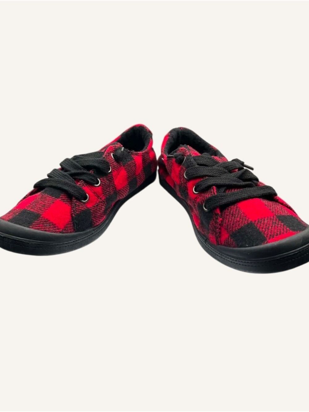 Forever Comfort Sutton Red Black Buffalo Plaid Sneakers Size 6.5 NWOB - Picture 3 of 8